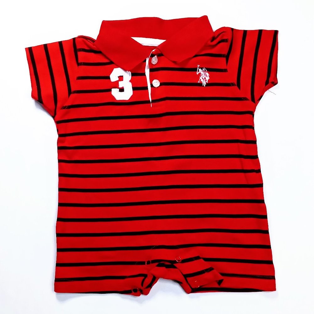 U.S. Polo Assn. Red And White Striped Polo Romper US 3-6M